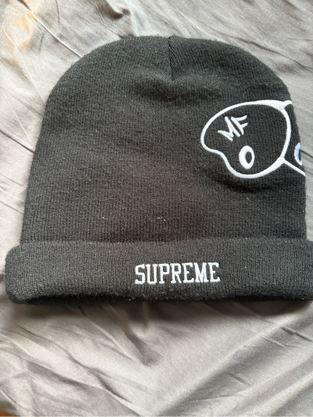 Supreme Black Beanie with White Embroidered Logo